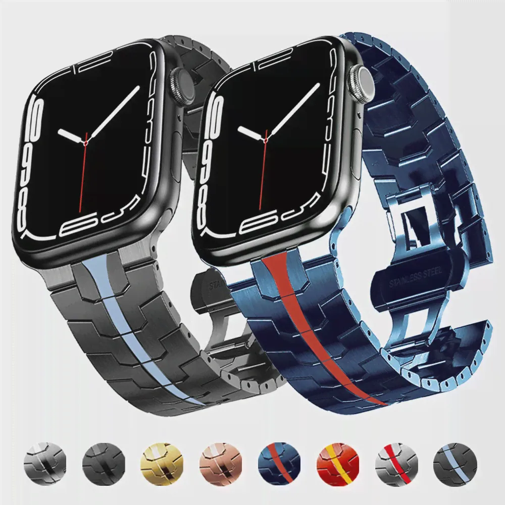 Роскошный Металлический ремешок Для Apple Watch Series 38 42 мм 7 41 45 мм 40 44 мм, Мужской браслет, ремешок из нержавеющей Стали Для iWatch 7 6 se 5 4 3 2
